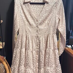 Umgee Leopard Print Long Sleeve Dress - Cream